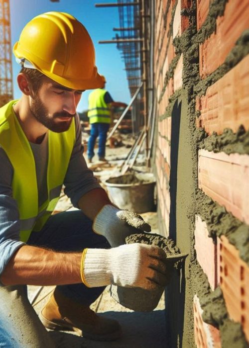 Construction Worker applying cement on Wall